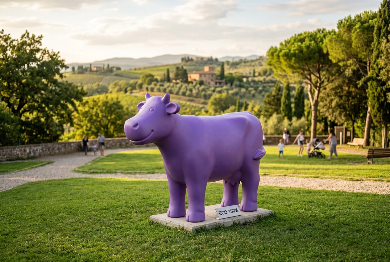 Totem Mucca Viola nel parco pubblico